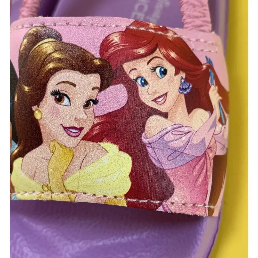 DISNEY PRINCESS SLIDES SANDALS TODDLER GIRLS SIZE 5/6 TIANA JASMINE ARIEL BELLE